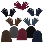 Wholesale Cuffed Winter Hats and Magic Gloves Combo Packs