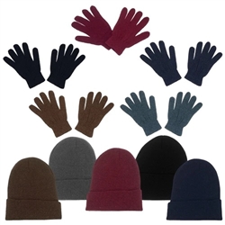 Wholesale Cuffed Winter Hats and Magic Gloves Combo Packs