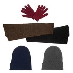 Wholesale Cuffed Winter Hats, Magic Gloves, and Solid Scarves Combo Packs