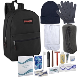 Wholesale Care Kit 17 Inch Backpack Including Fleece Blanket, Tube Socks & 15 Piece Hygiene Kit Case Pack 12